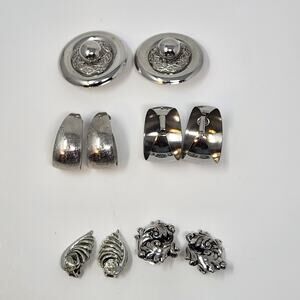 Silver Tone Clipon Clip On Earrings Bulk Jewelry Lot of 5 Pairs Statement Modern
